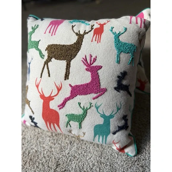 Vintage Pier‎ one Embroidered bedead Deer Pillow Throw Pillow Whimsical Decor - Picture 8 of 8